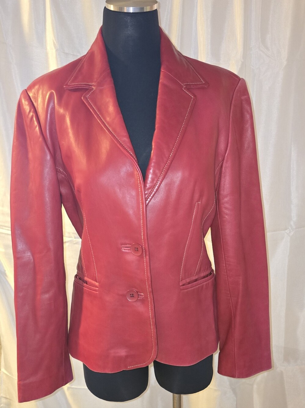 Anonymous By John Carlisle cherry red Classic Red Leather Blazer